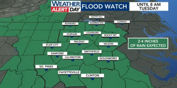 WRAL Weather Alert Day: Heavy Rain and Flooding Possible with 4 Inches of Rain Expected